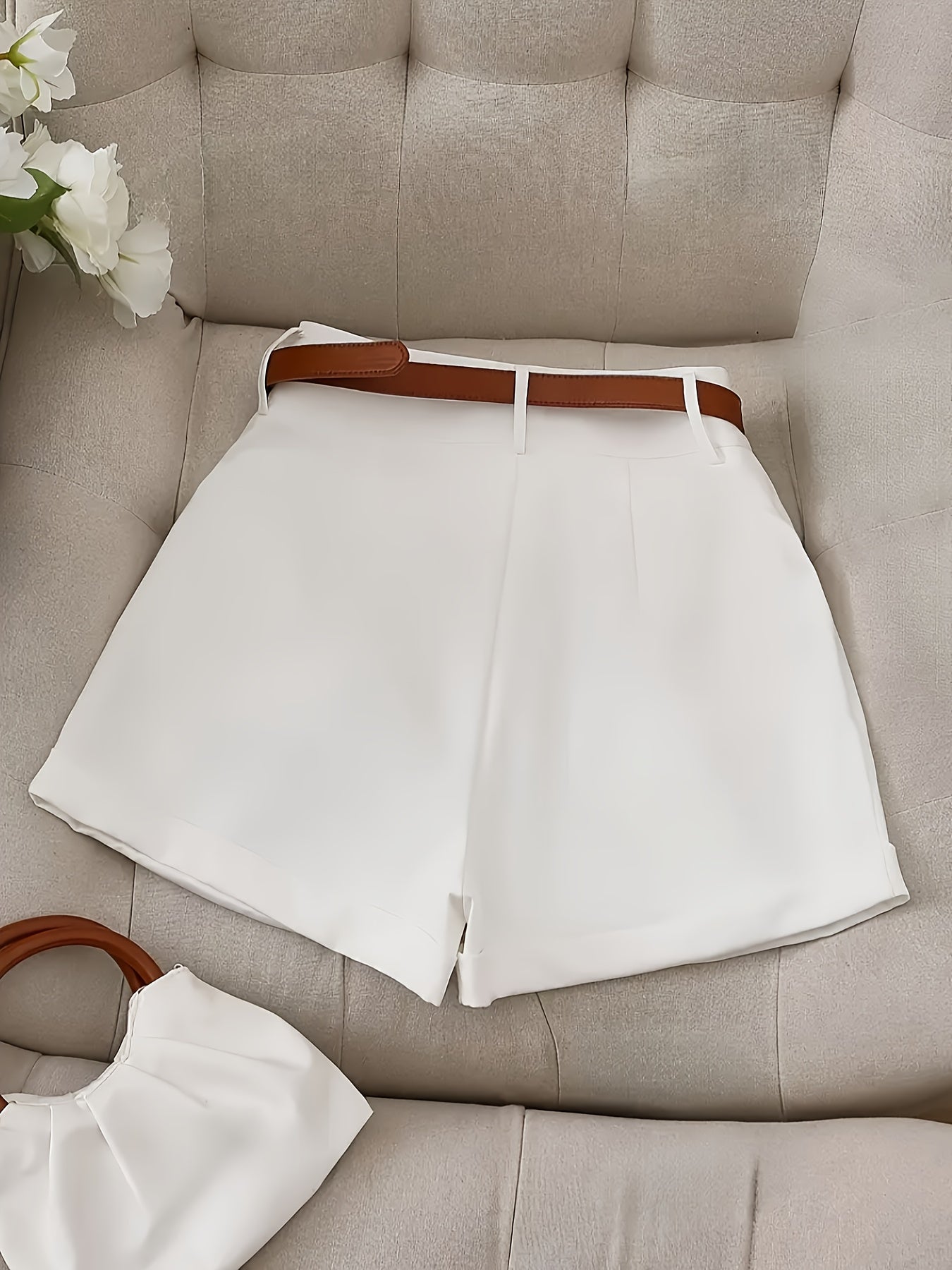 Women'S Elegant Solid Color High-Waisted Shorts - Non-Stretch Polyester, Loose Fit with Side Pockets, Perfect for Casual Spring & Summer Attire, Everyday Commute Essentials, Everyday Shorts|Casual Style|Polyester Fabric