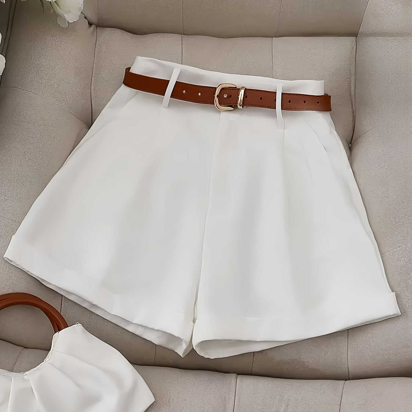 Women'S Elegant Solid Color High-Waisted Shorts - Non-Stretch Polyester, Loose Fit with Side Pockets, Perfect for Casual Spring &amp; Summer Attire, Everyday Commute Essentials, Everyday Shorts|Casual Style|Polyester Fabric